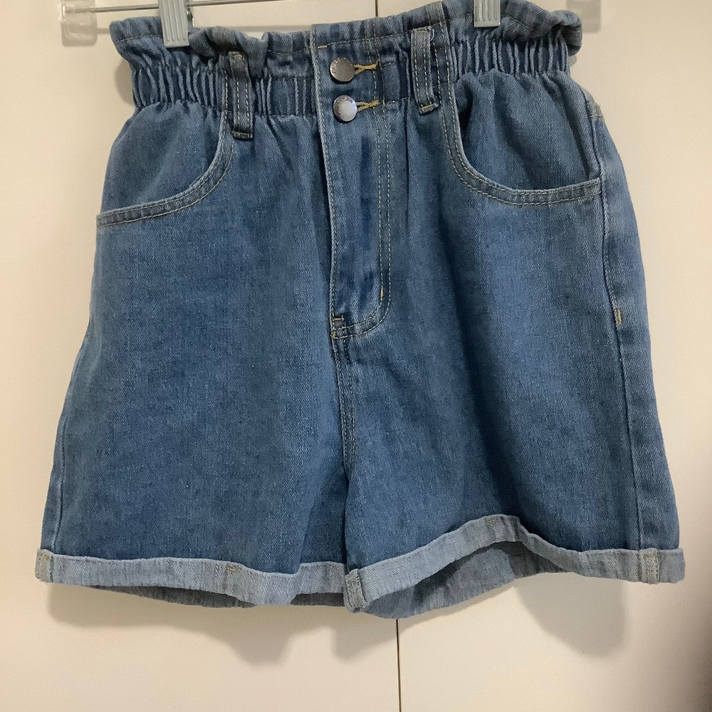 High Waisted Denim Shorts Rolled Blue Jean Shorts Light Blue Size Small